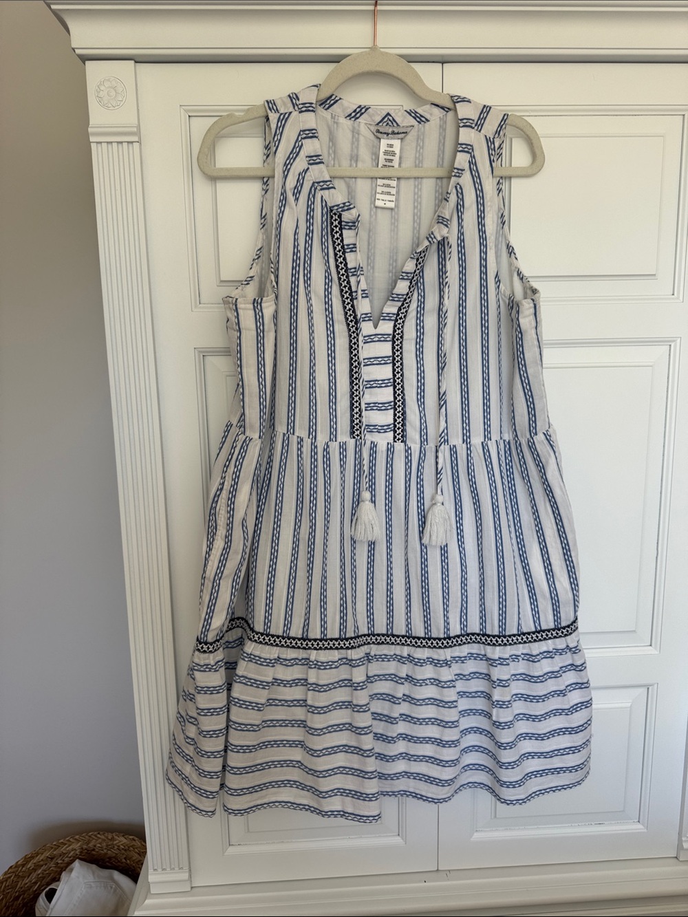 Tommy Bahama White and Blue Striped Sleeveless Tunic